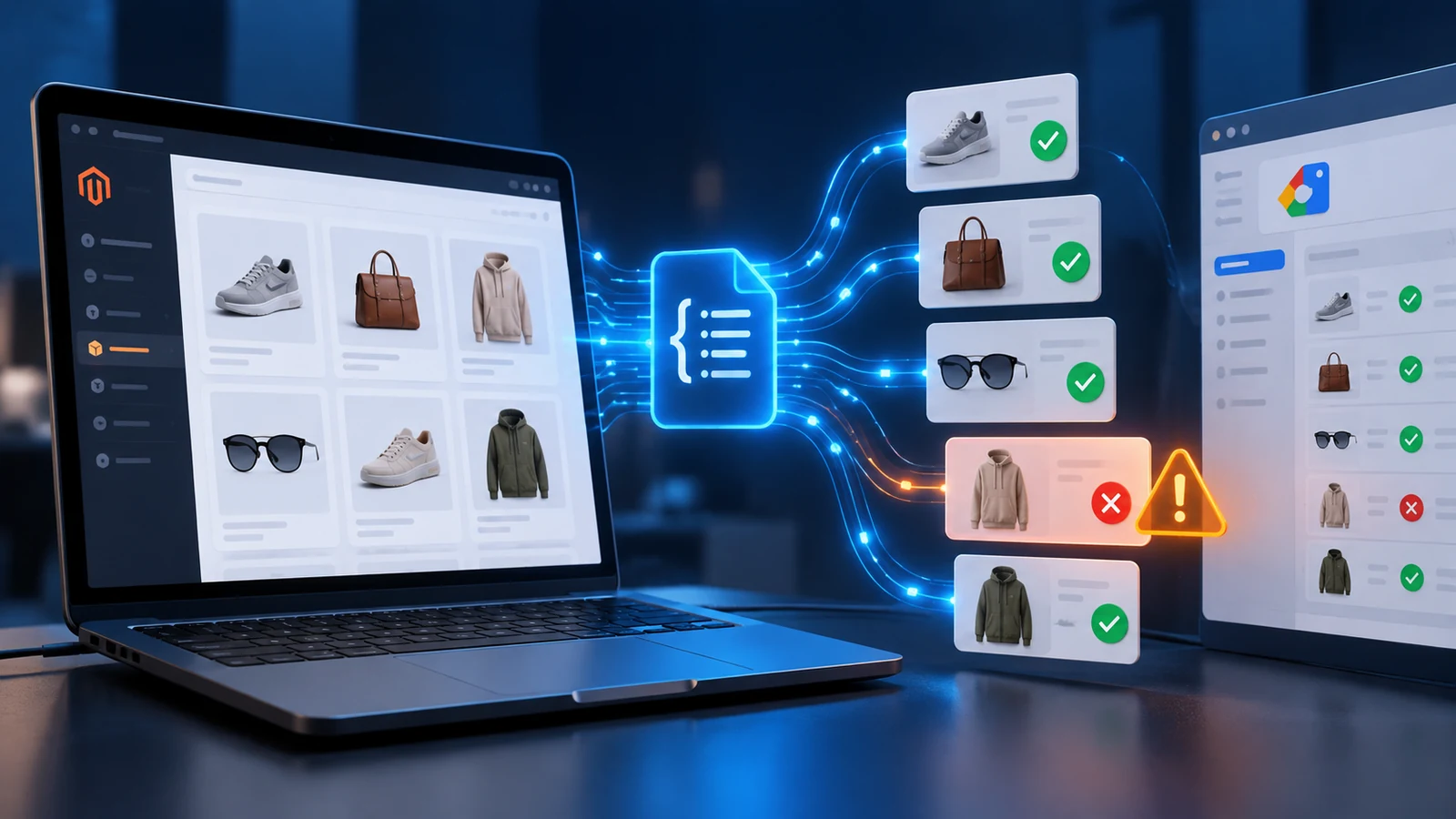 Magento product data feed showing approved and disapproved Google Merchant Center items