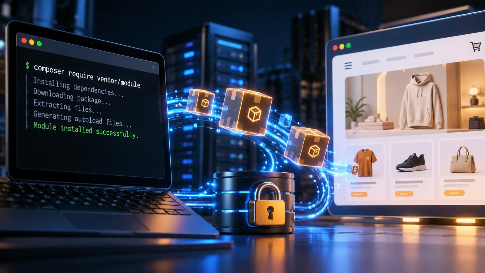 Composer packages deploying securely from a command line to an e-commerce storefront