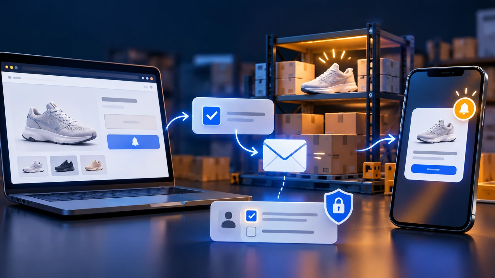 Back-in-stock email opt-in and secure restock notification journey