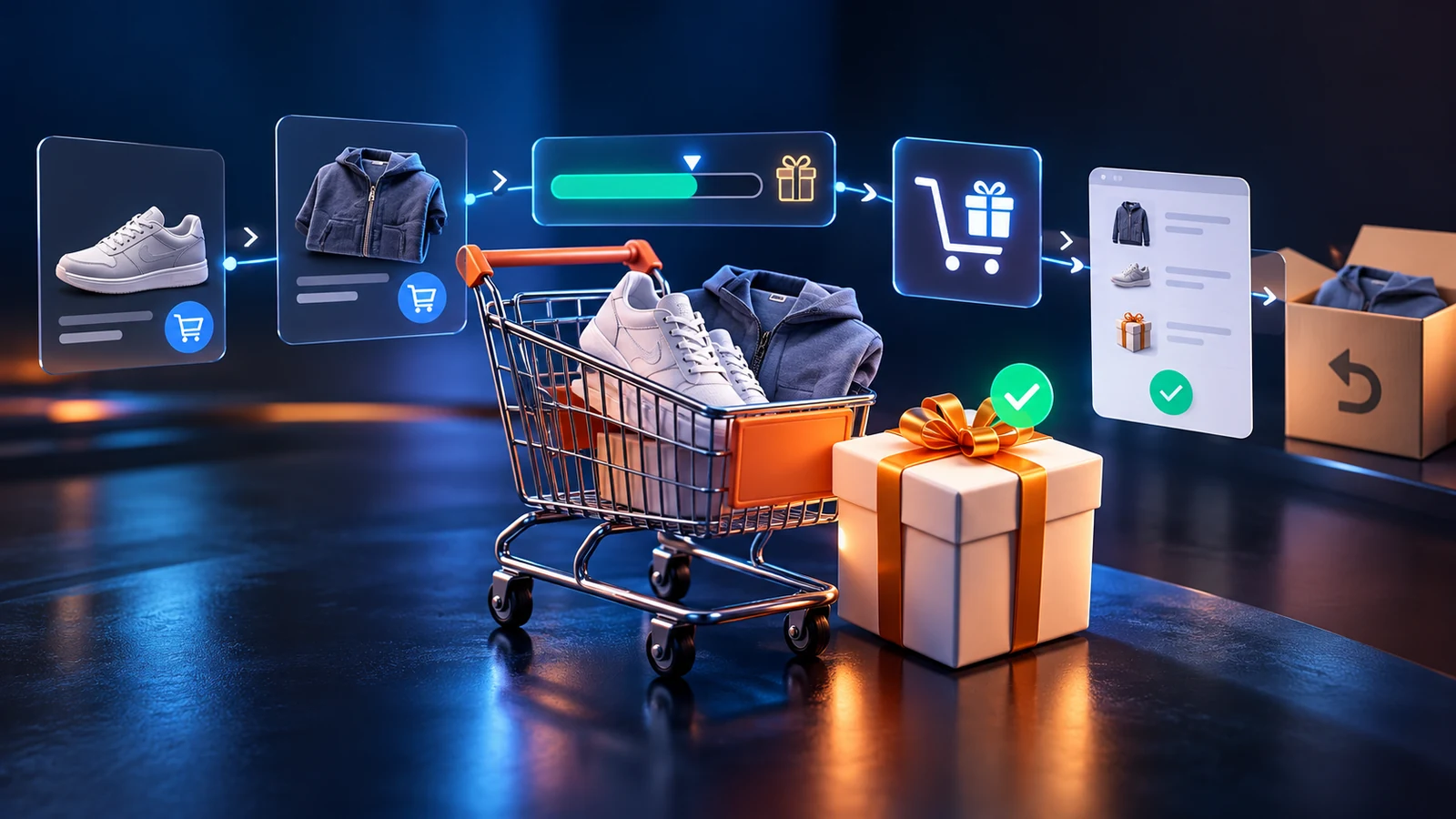 Magento shopping cart with an eligible free gift and promotional rule