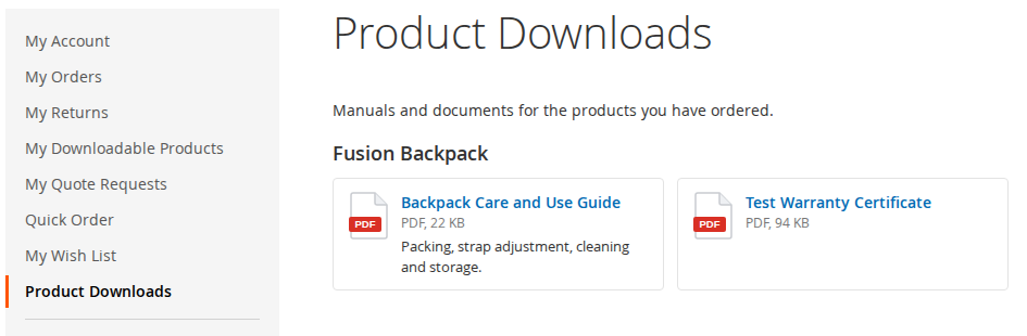 Product Downloads in My Account