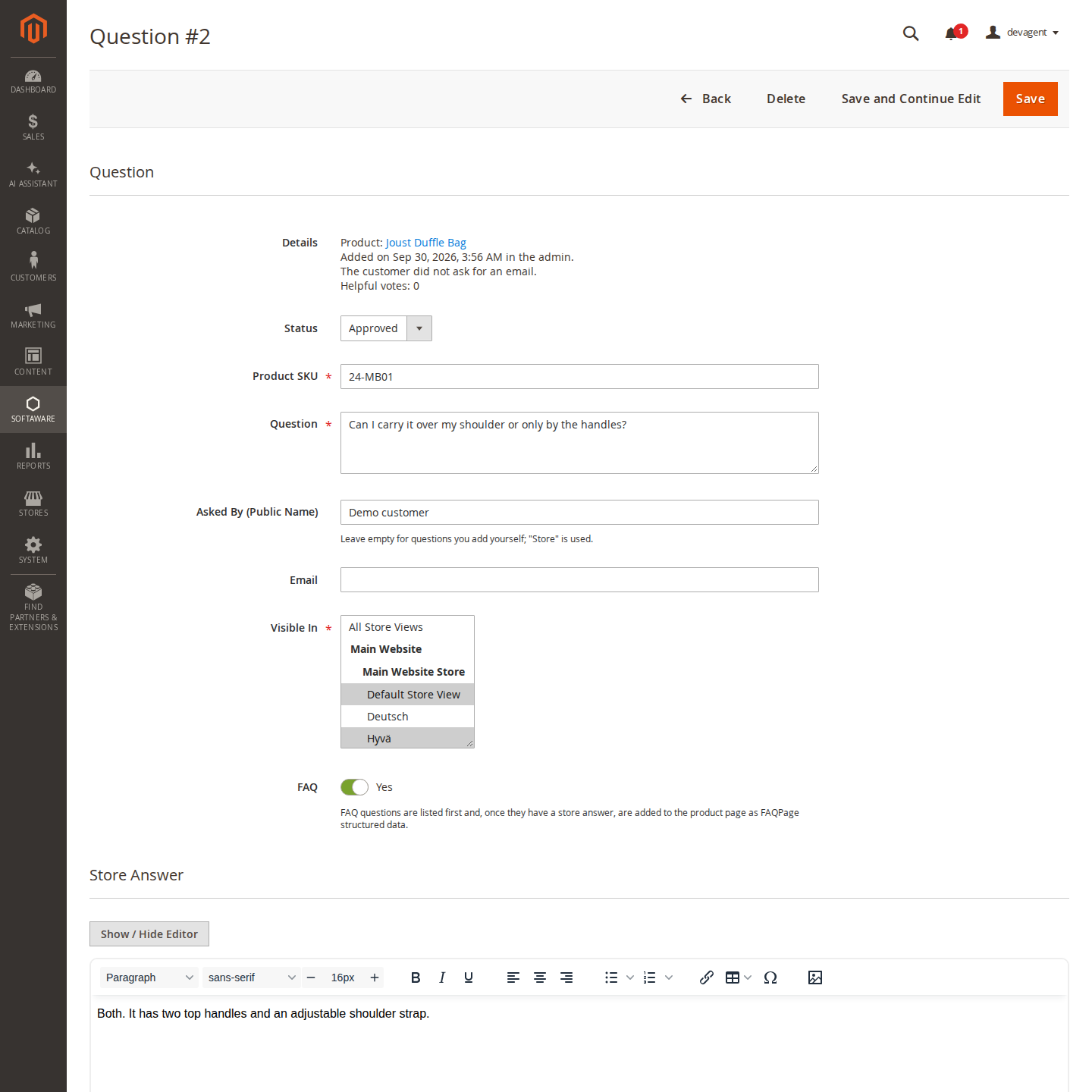 Answering a question in the admin