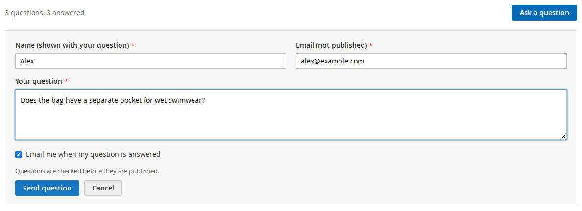 The ask a question form