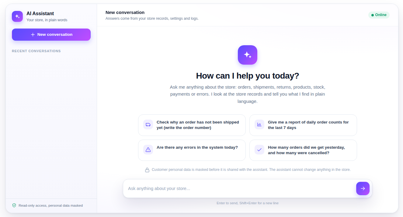 The AI Assistant chat in the Magento admin