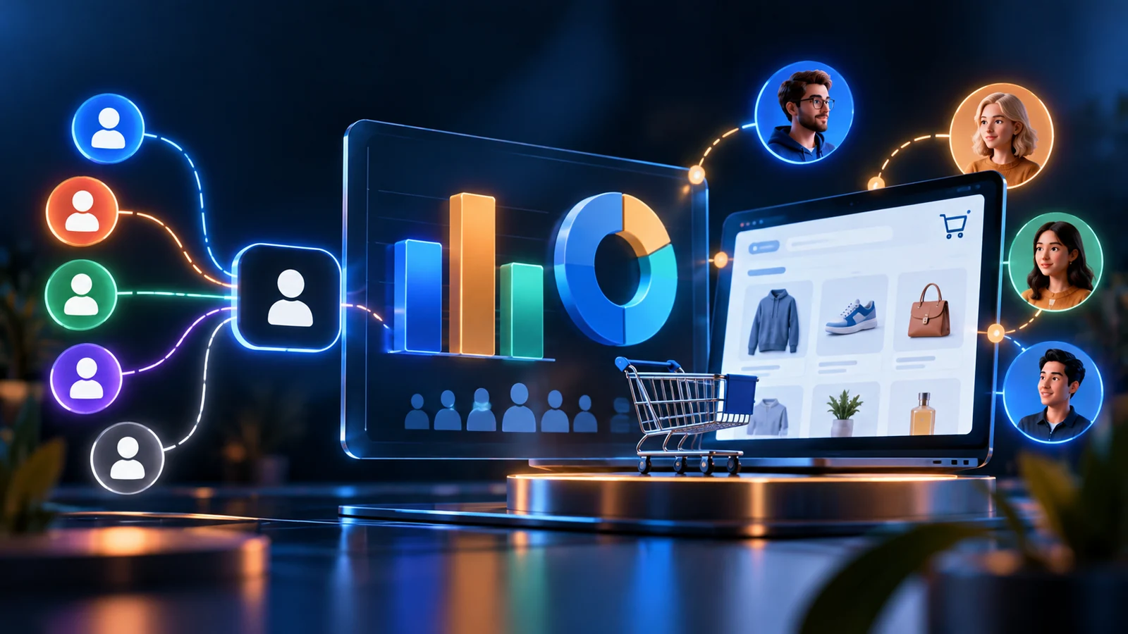 E-commerce login analytics showing user groups and provider comparison charts