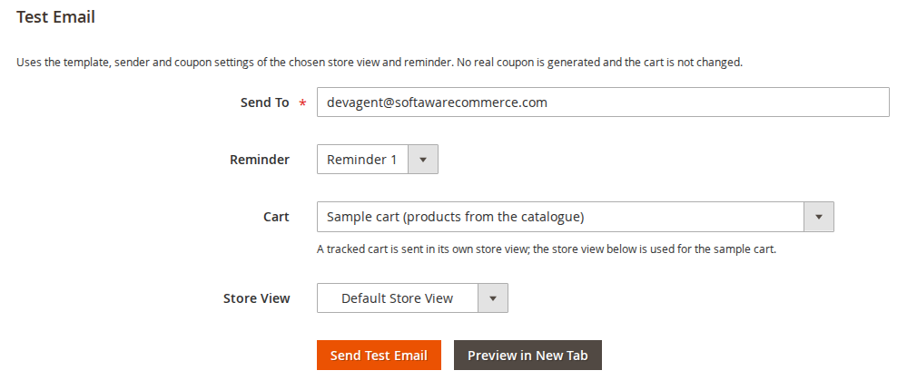 Send Test Email page
