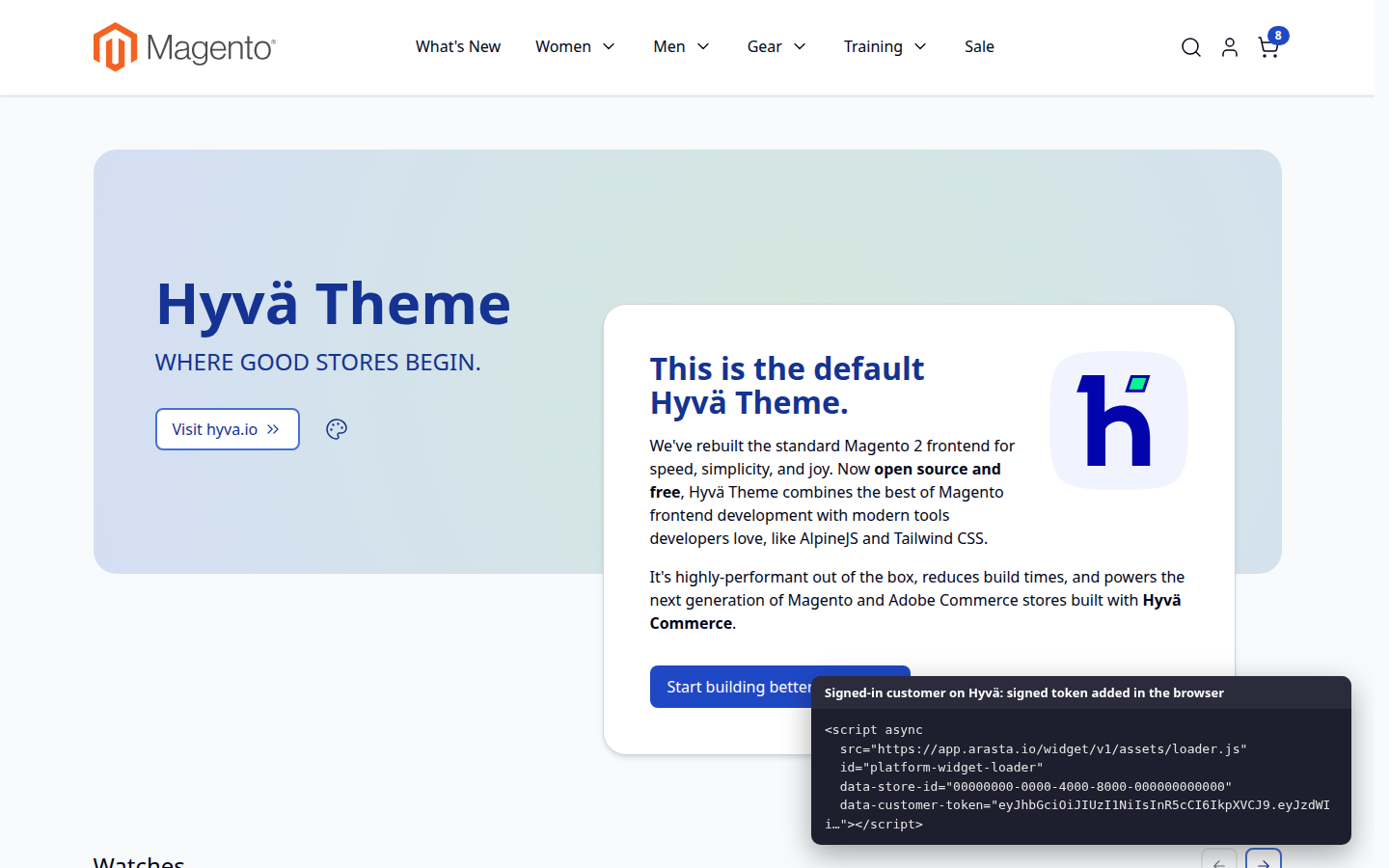 Signed-in customer on Hyvä