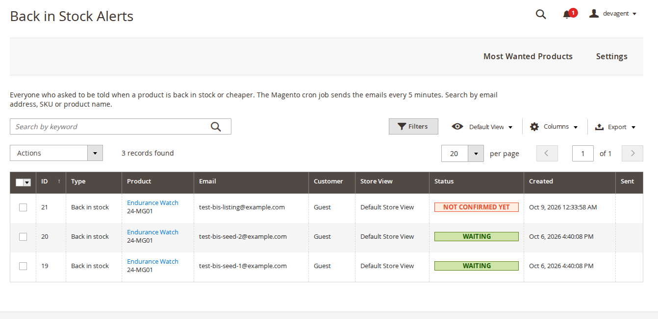 Alerts grid