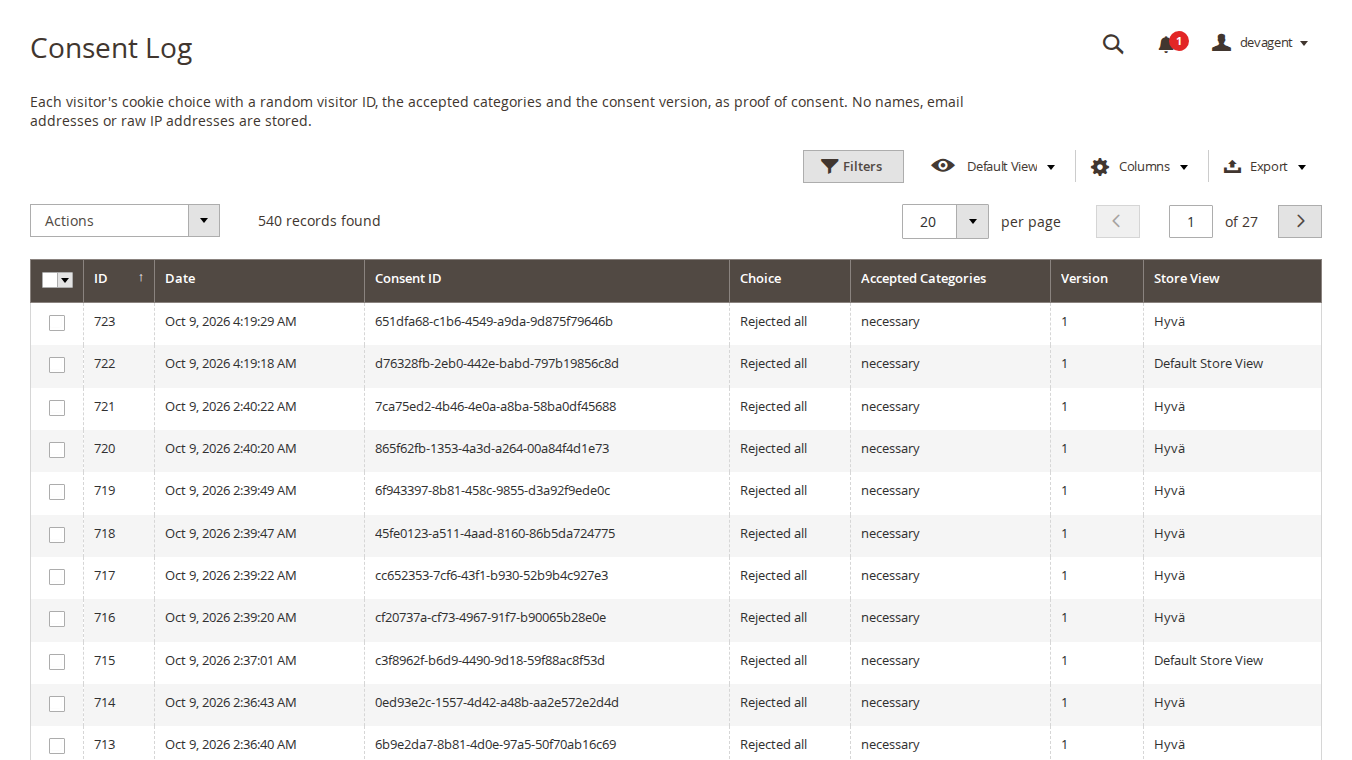 Consent Log grid