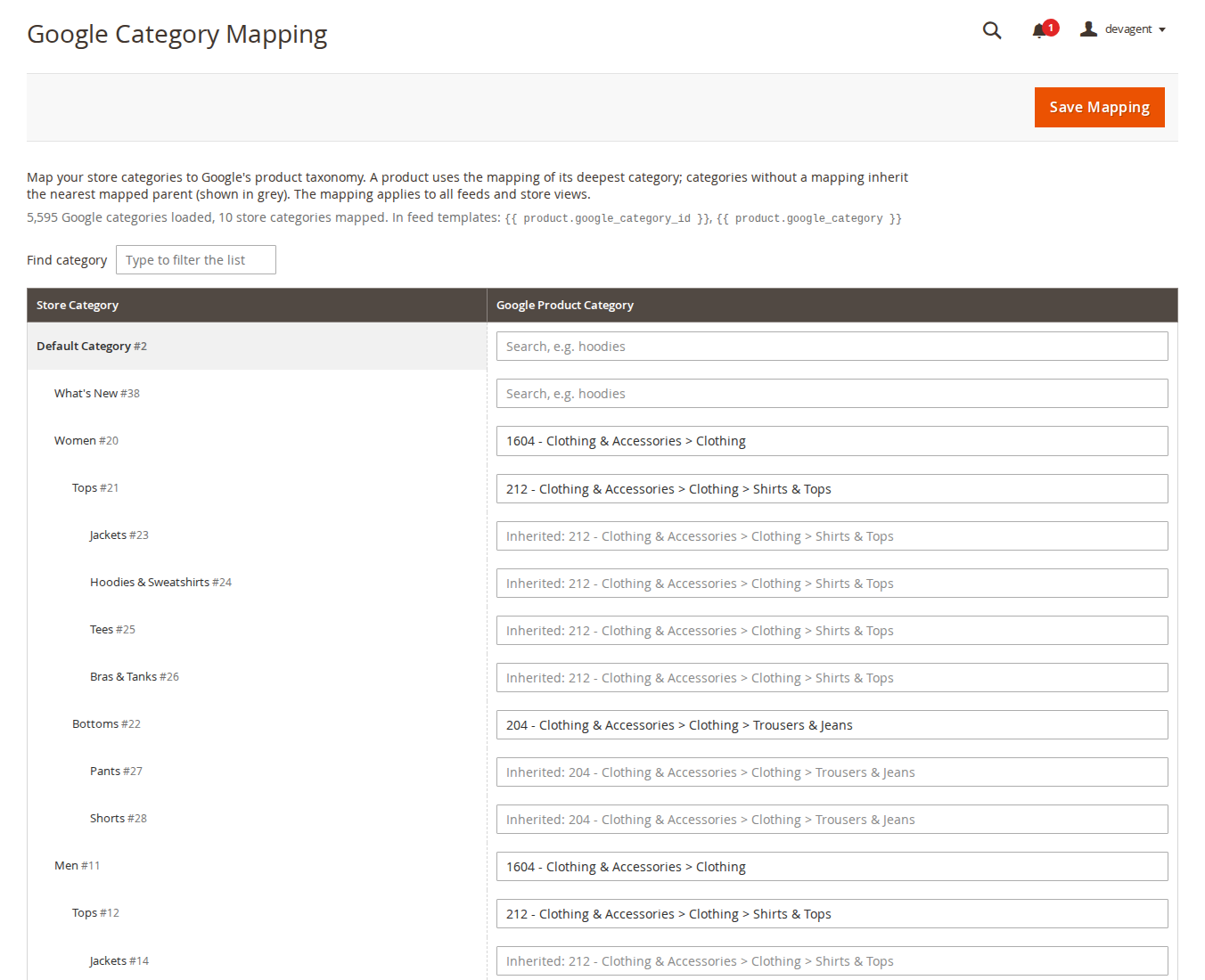 Map your categories to Google's taxonomy