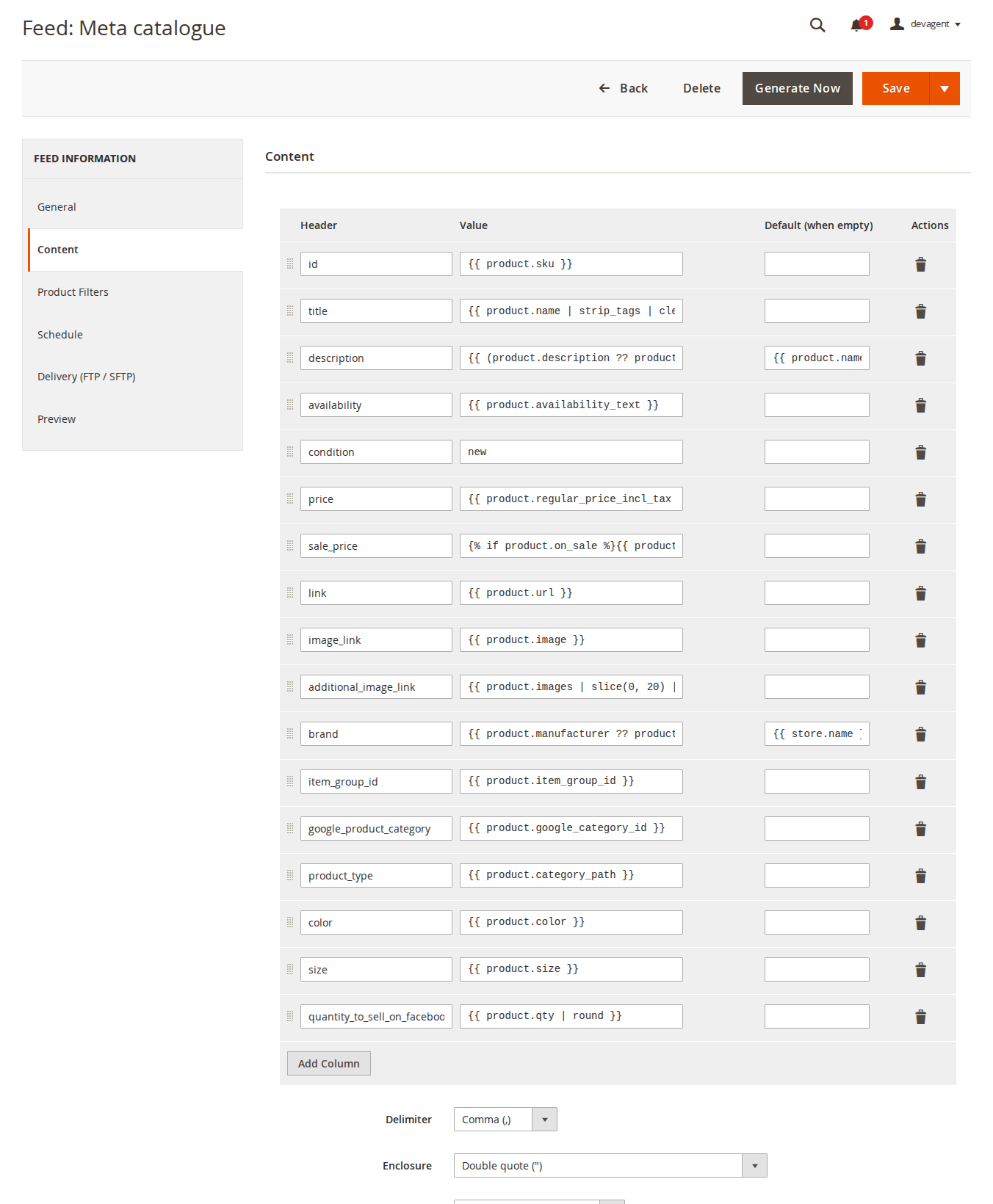 Columns in a simple mapper