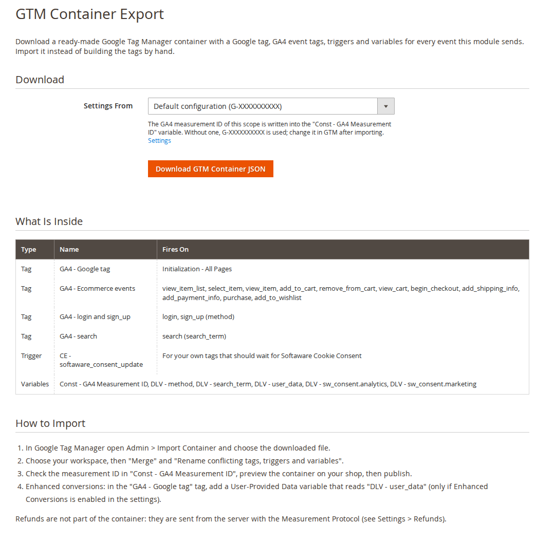 GTM Container Export page