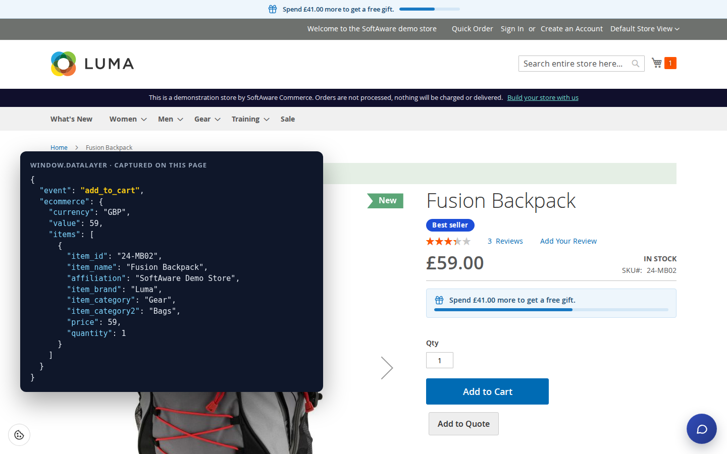 add_to_cart event in the dataLayer after adding a product on Luma