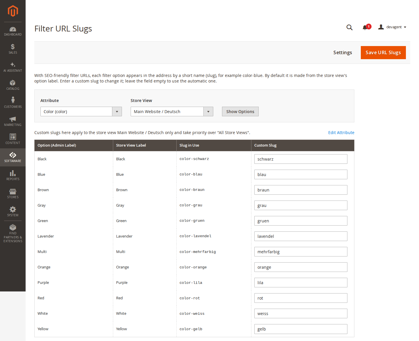 Filter URL Slugs page
