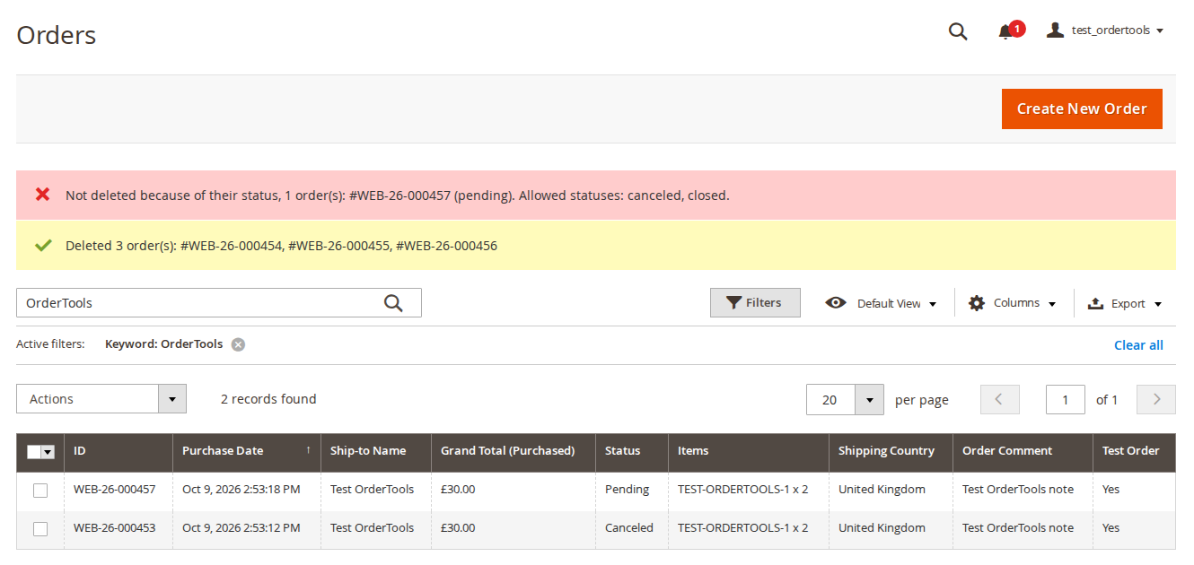 Orders with other statuses are refused