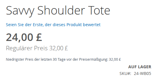 Lowest price line in the German store view