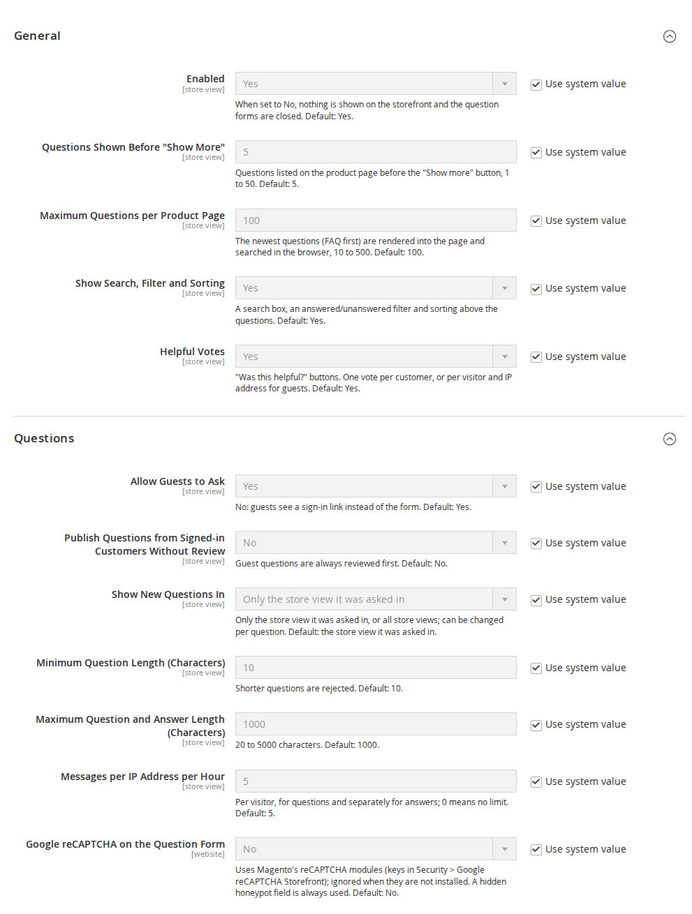 Product Q&A settings