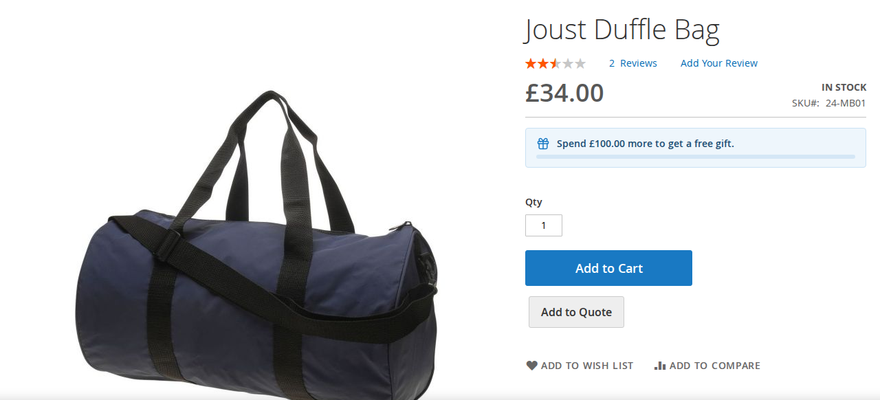 Add to Quote on the product page