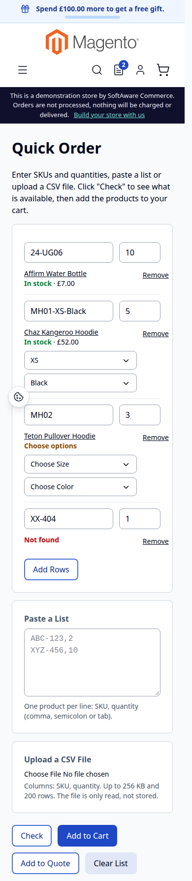Quick Order on a phone